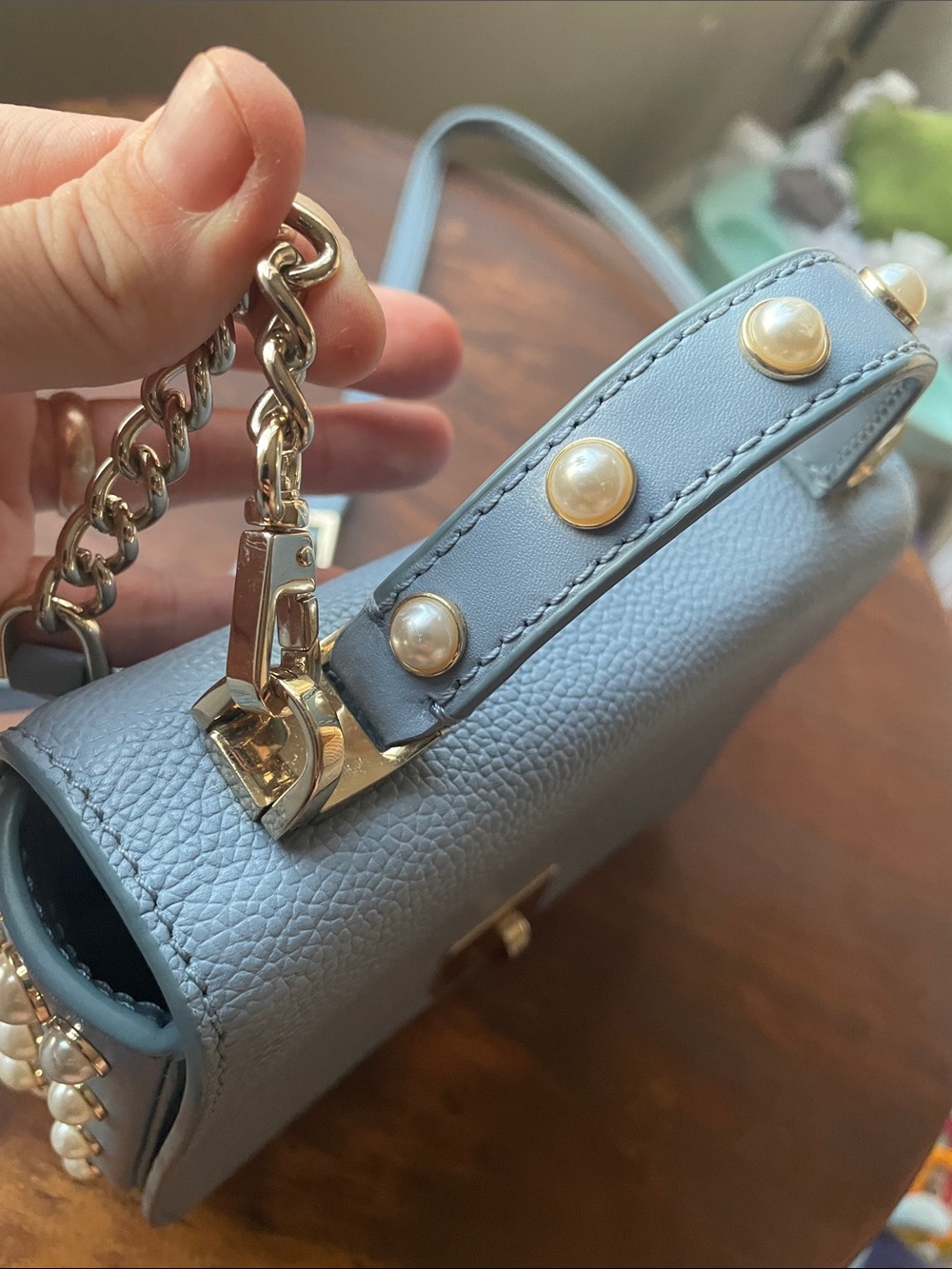 kate spade Baby Blue Pearl-Trim Leather Crossbody - Picture 8 of 12